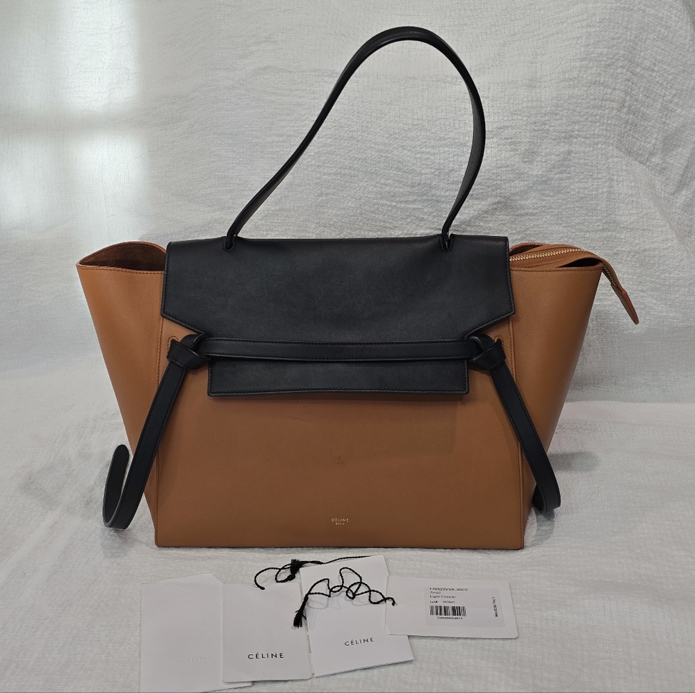 Celine Small Leather Belt Bag Carmel Black Tote Travel Work Suede Shoulder Mini